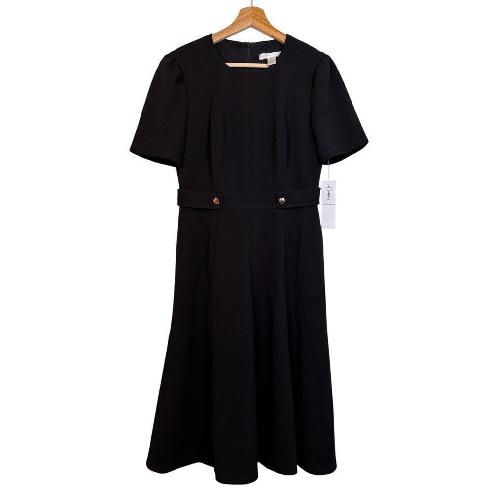 London Times Short Sleeve Fit and Flare Midi Dress Size 6 Taps Minimal Fall NWT - Picture 3 of 13